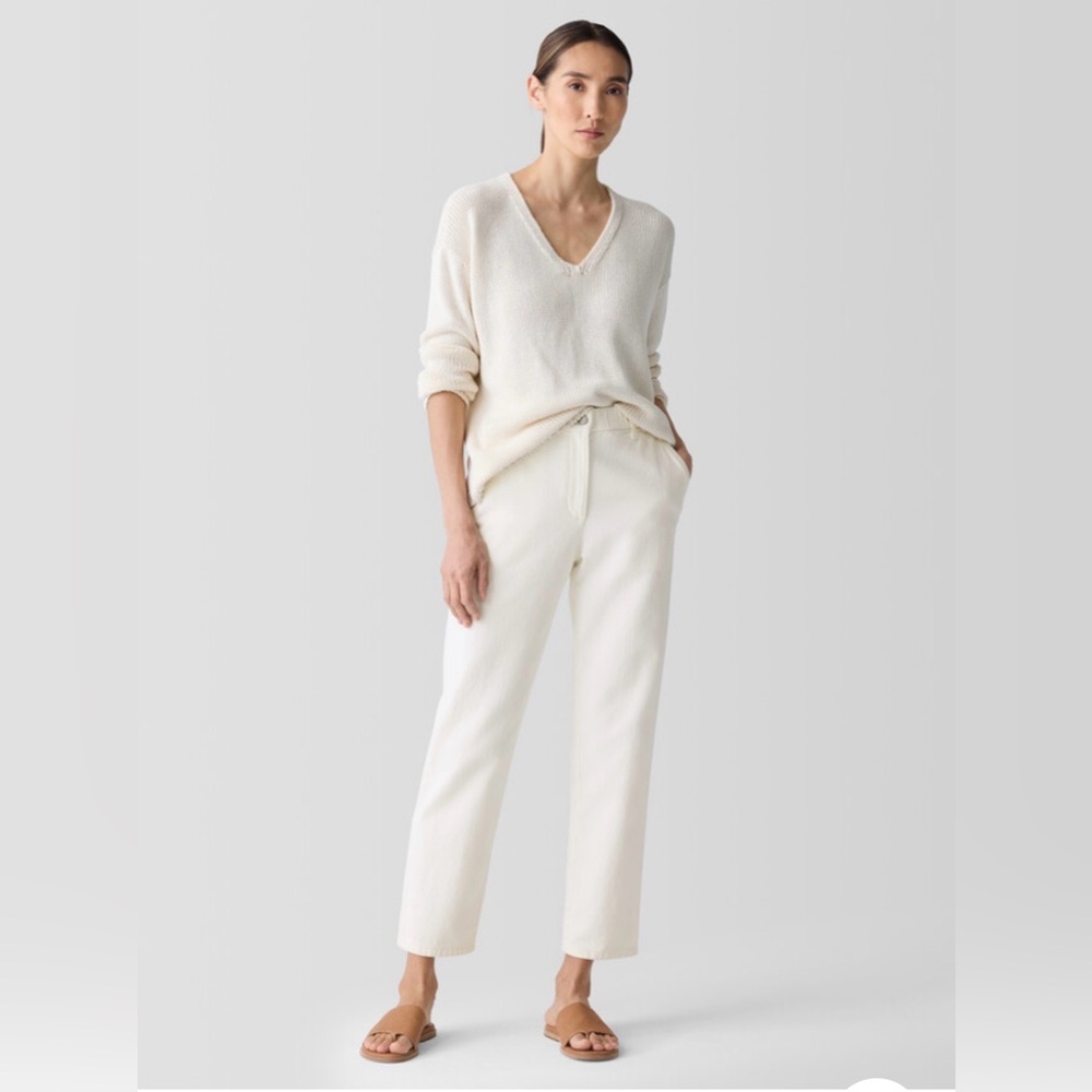 Eileen Fisher Undyed Utility Organic Cotton Denim Tapered Ankle Pant Jean 8 EUC